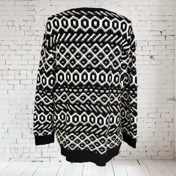 Ann taylor Black White Tunic Sweater Sz XL Wool Blend Geo Aztec Graphic Knit - Picture 6 of 11